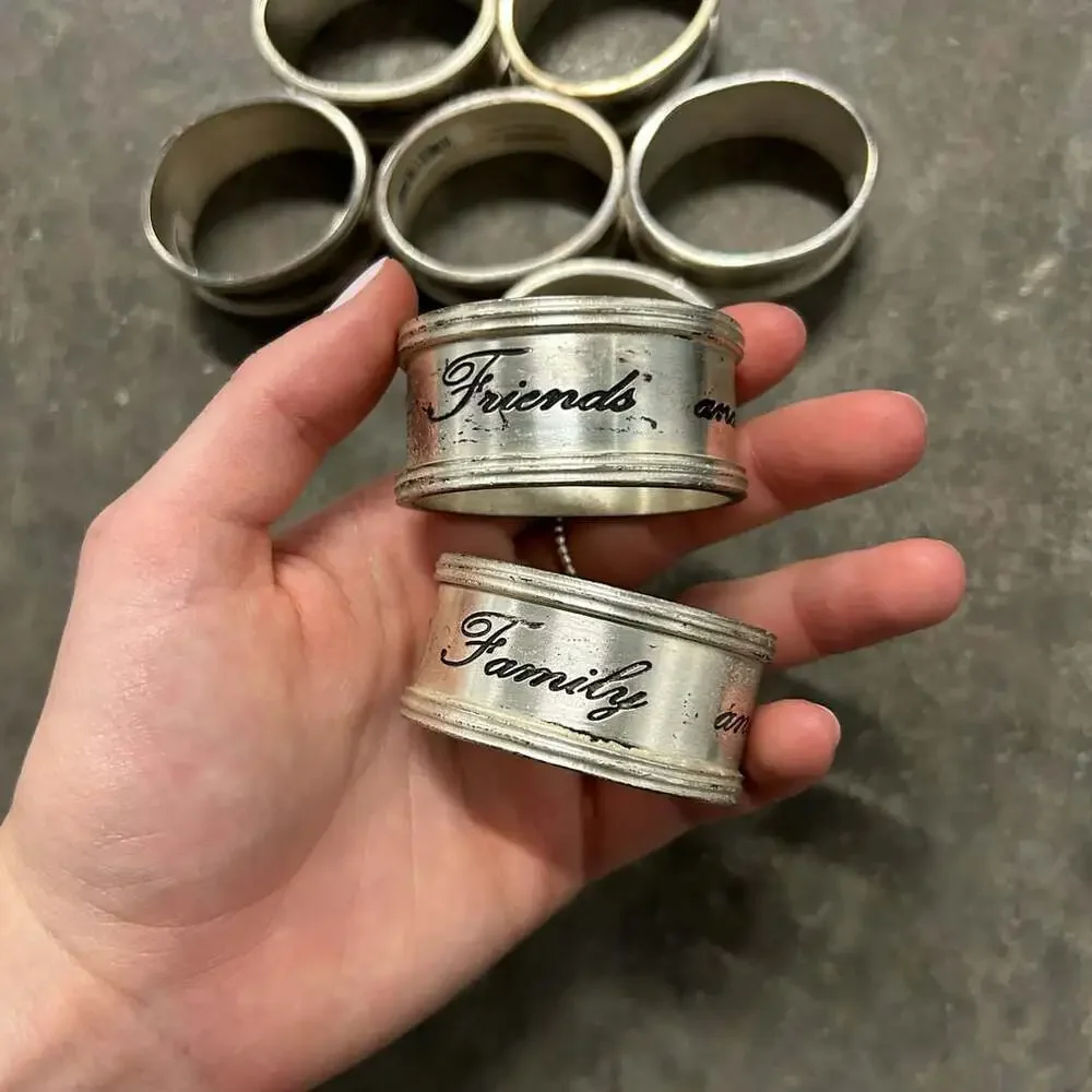 Pottery Barn Friends And Family Napkin Rings Antiqued Silver Set Of 7
